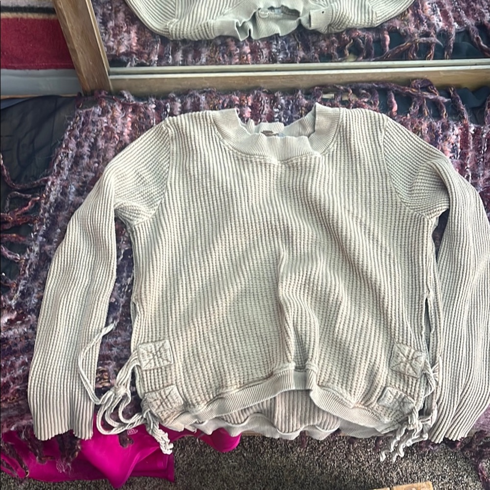 Free People Cream Long Sleeve Top